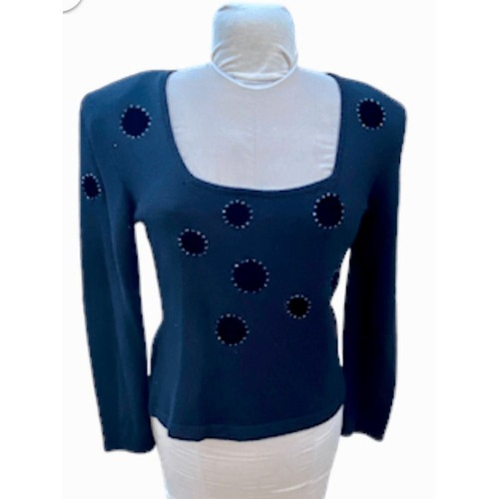 Cashmere Blend Sweater w/Velvet Dot Accents by Jennifer Roberts Sz 12 Vintage 19
